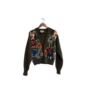 JH‎ Collectibles Floral Knit Cardigan Cottagecore Button Up Sweater Medium